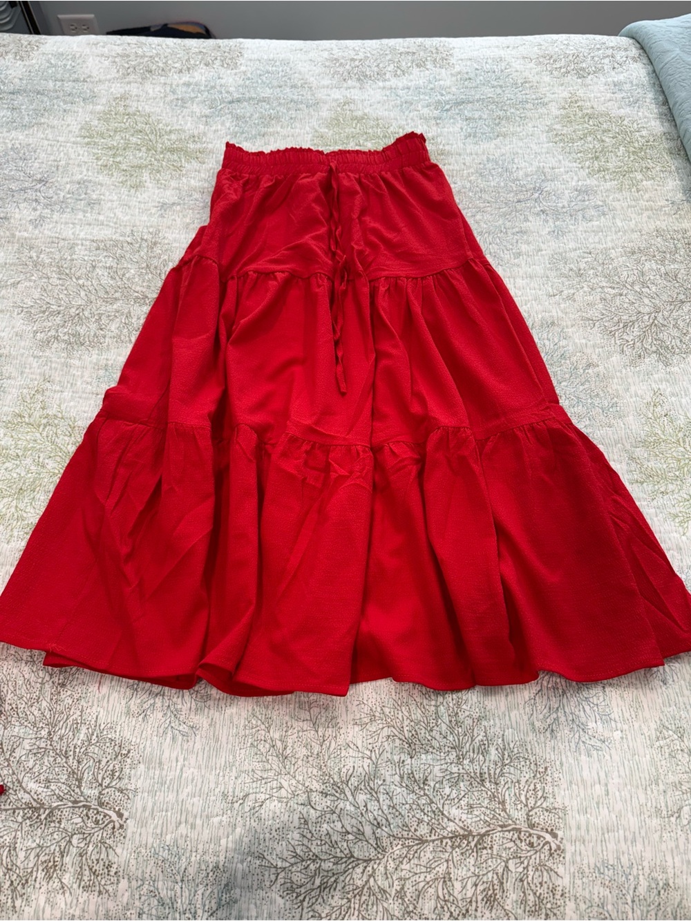 Amazon Red Tiered Maxi Skirt with Drawstring Waist